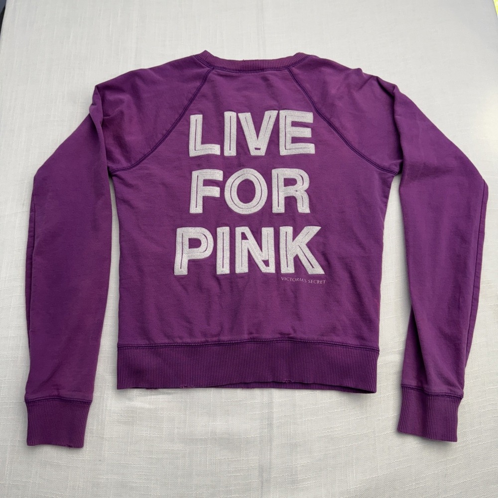 VTG Y2K Victorias Secret XS LIVE FOR PINK Crewneck Sweatshirt Dog Purple Trashed - Picture 6 of 12